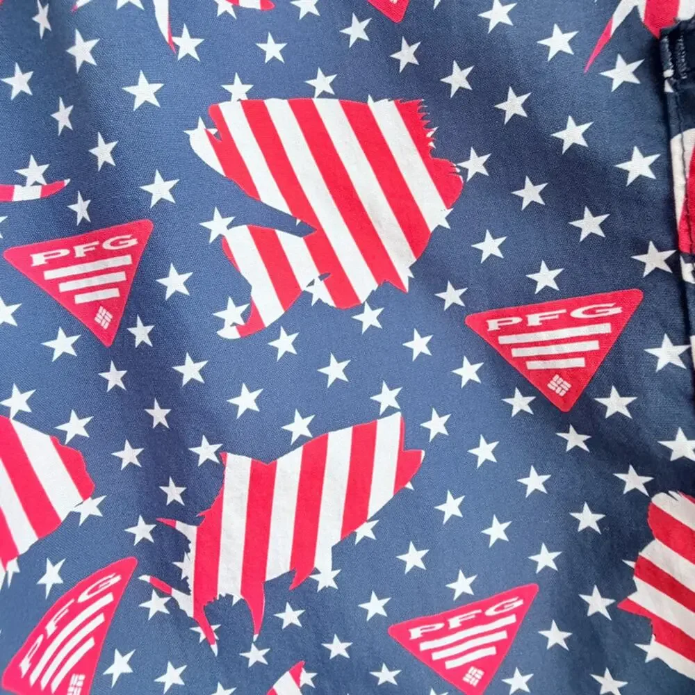 Columbia PFG Americana Flag Fish Shorts Medium Elastic Waist